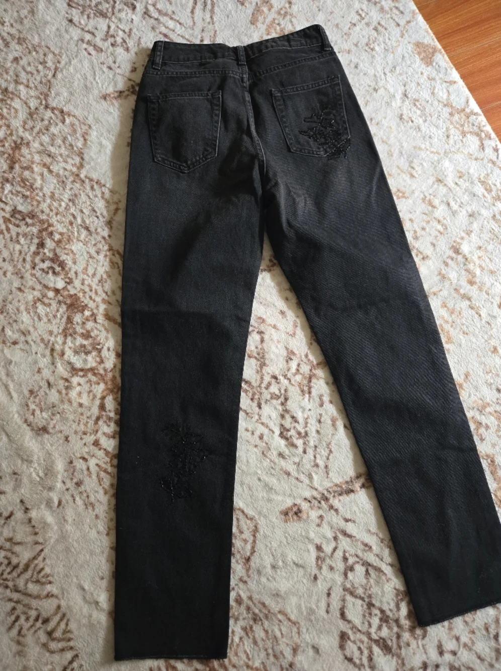 Sandro Paris Black Denim Jeans with Branded Button And  sequins Size36 - Picture 7 of 8